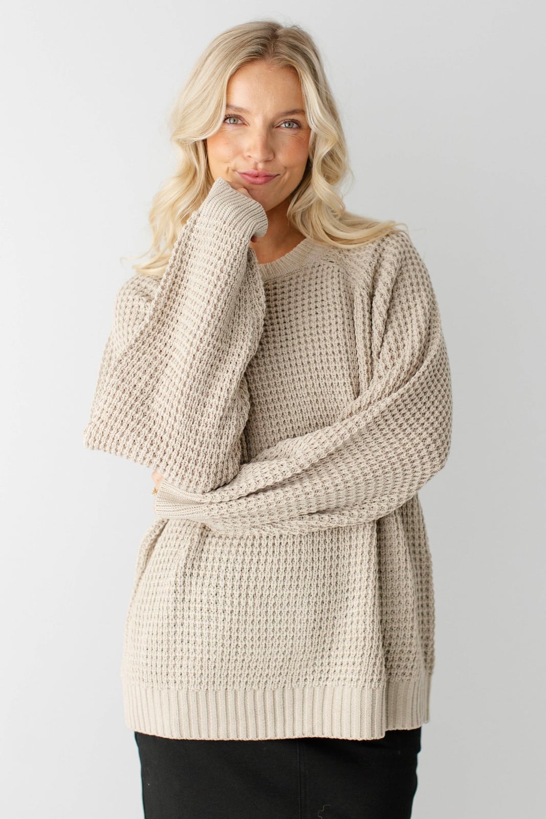 Neutral Beige Waffle Knit Sweater Neutral Beige Waffle Knit Sweater — Classy Knit Outfits