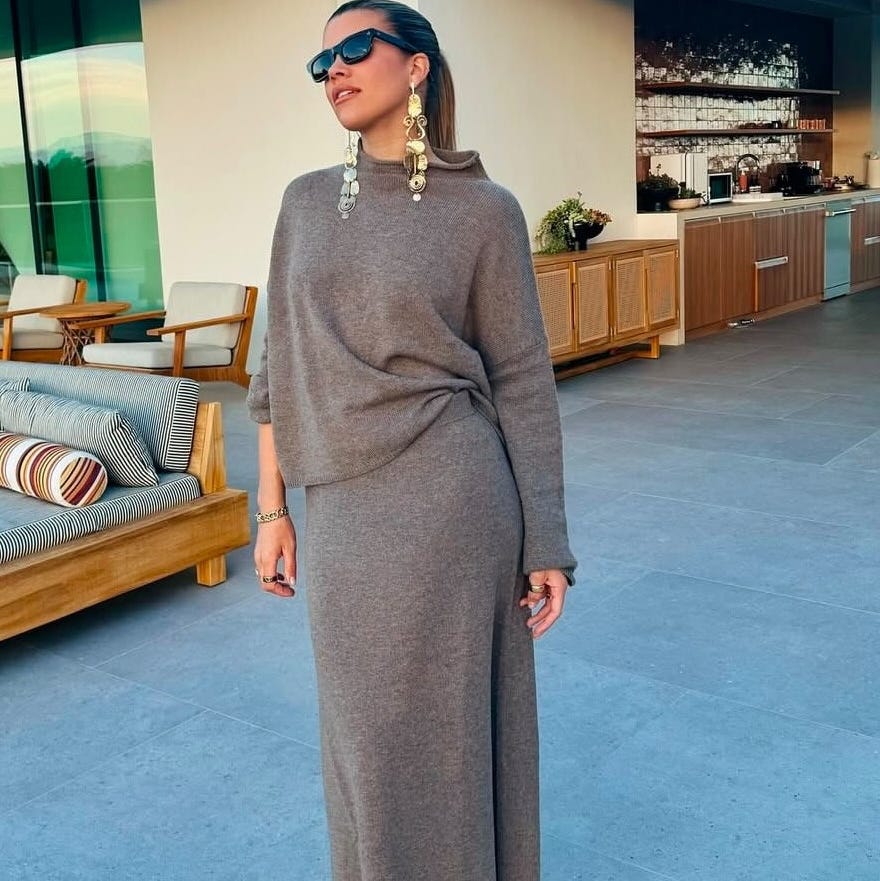 Grey Monochromatic Knit Set Grey Monochromatic Knit Set — Classy Knit Outfits