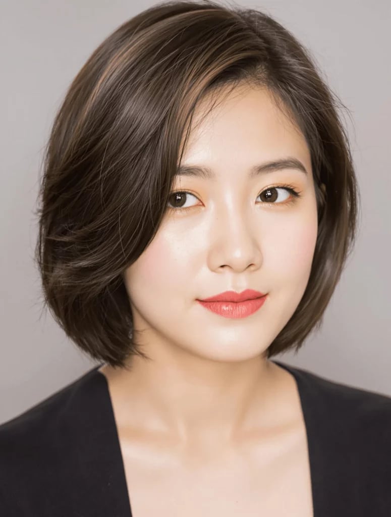 Chin Rounded Bob With Wispy Bangs, Dark Brown — Classy Korean Haircuts