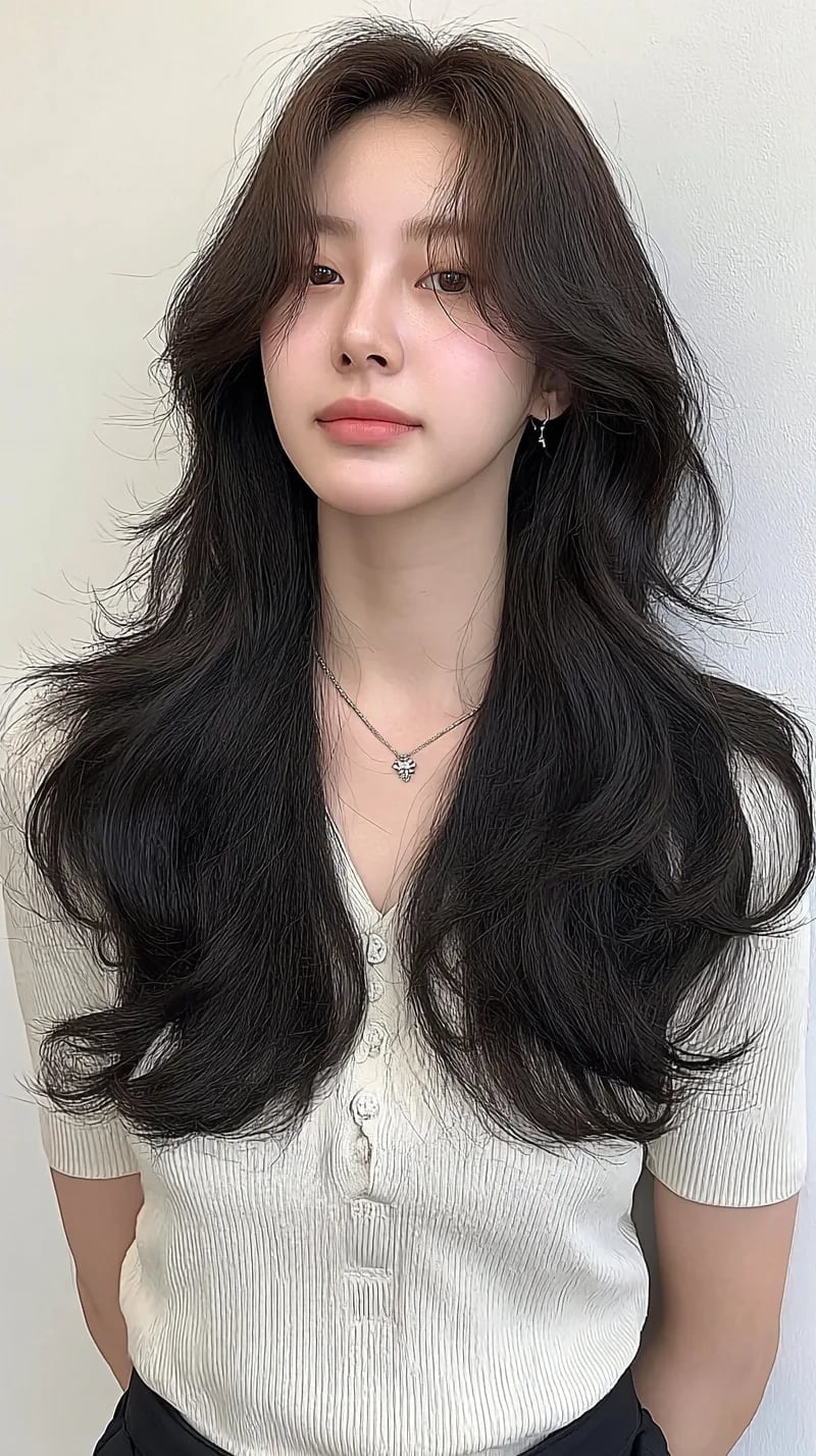 Shoulder-Length Layered Cut With Side-Swept Bangs — Classy Korean Haircuts