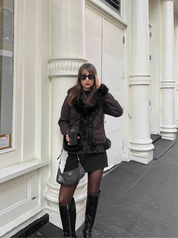 Faux Fur Trimmed Jacket Over Turtleneck Faux Fur Trimmed Jacket Over Turtleneck — Classy La Outfits