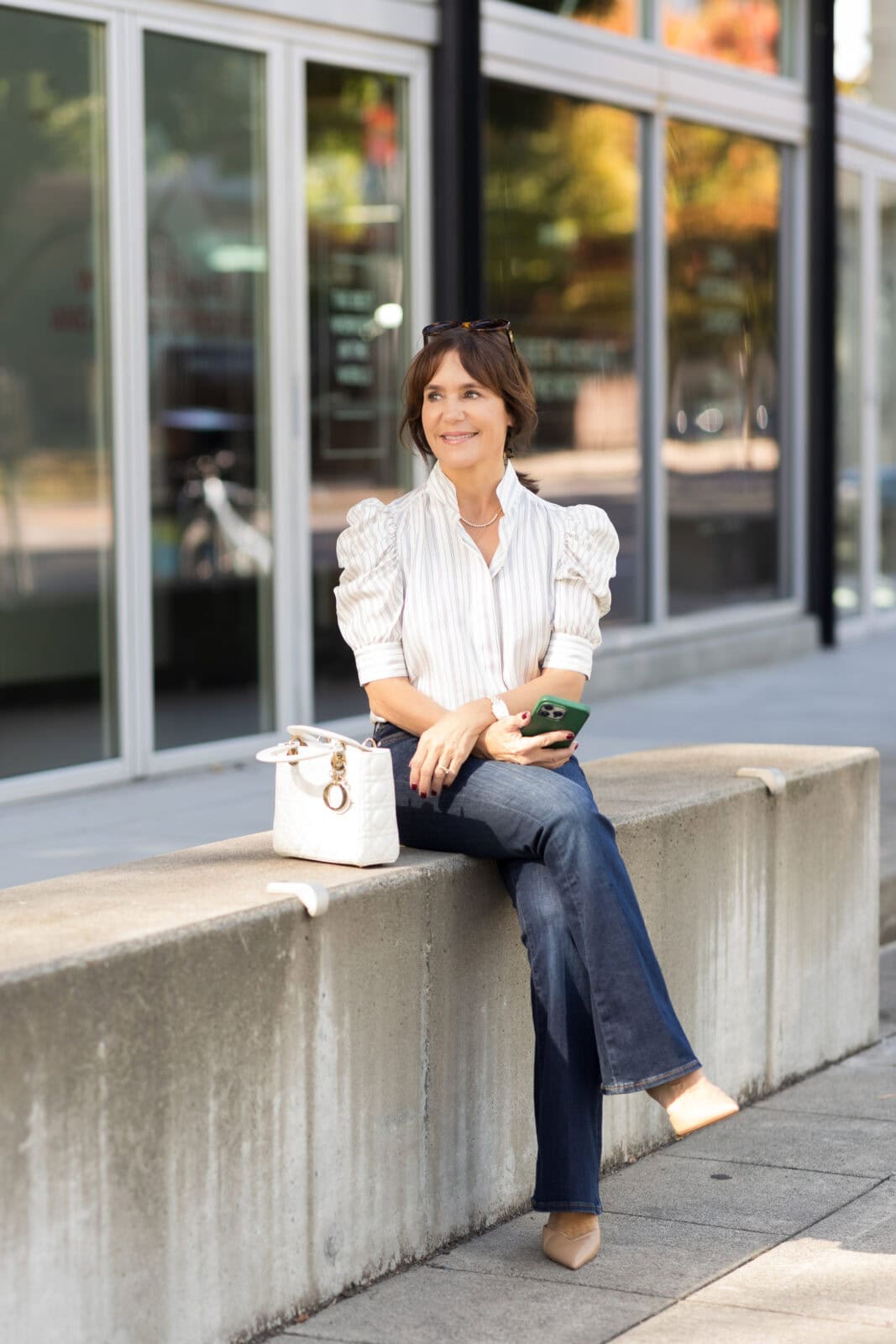 Striped Puff Sleeve Blouse with Flare Jeans Striped Puff Sleeve Blouse with Flare Jeans — Classy La Outfits