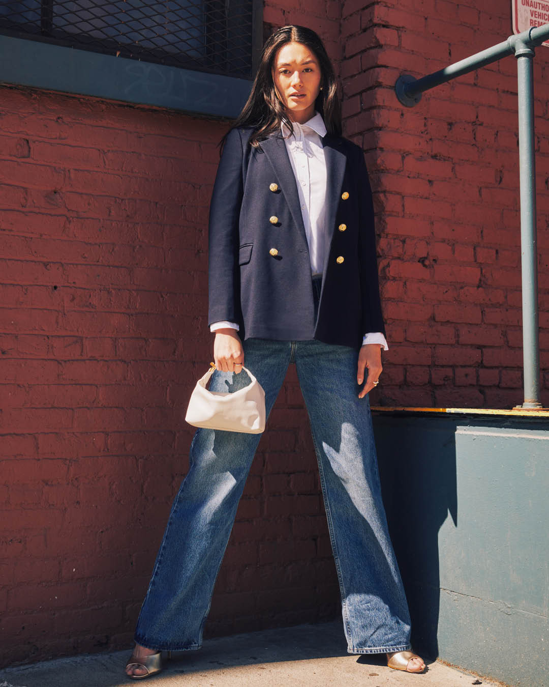 Navy Double-Breasted Blazer with Denim Navy Double-Breasted Blazer with Denim — Classy La Outfits