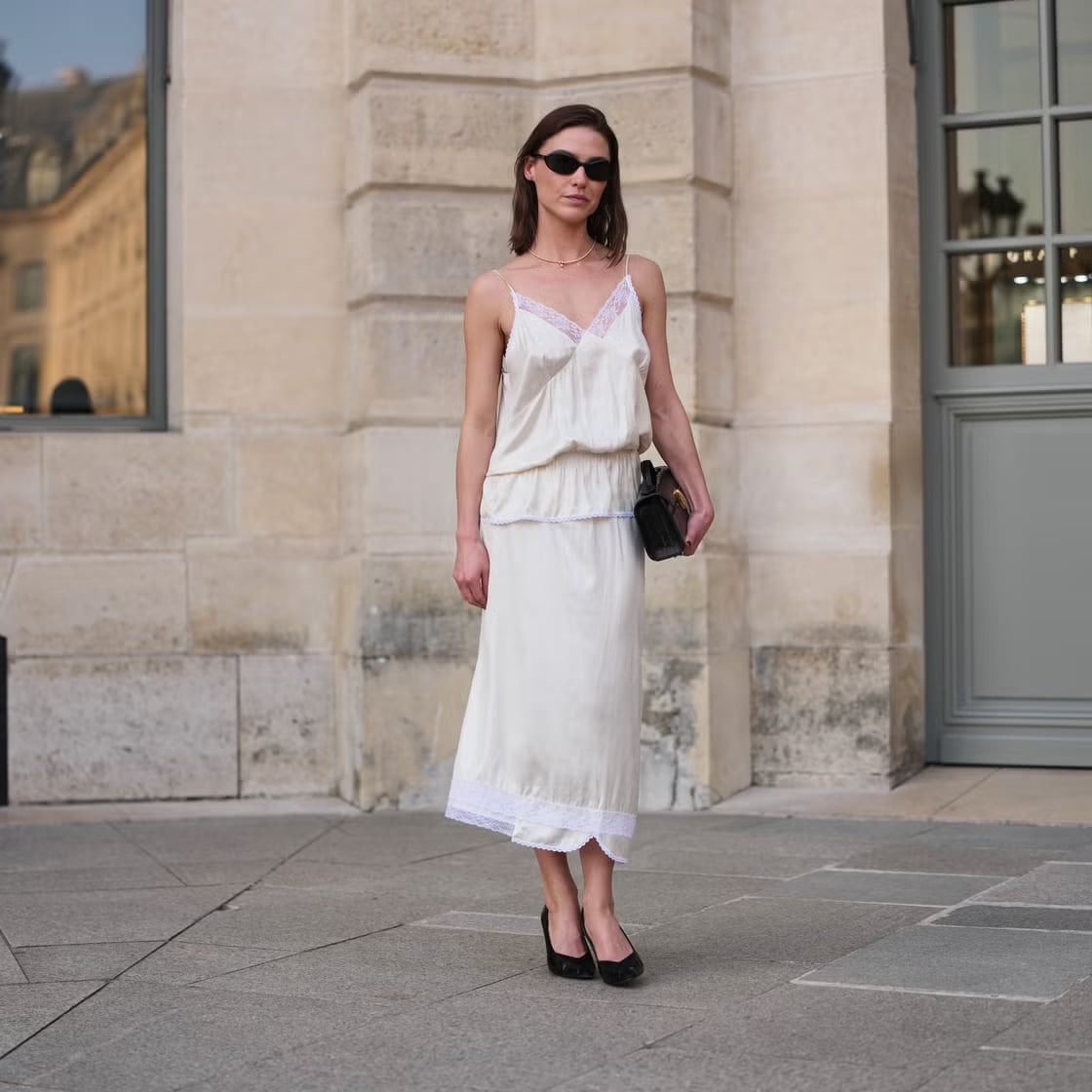 Cream Slip Dress With Lace Trim — Classy Lace Skirt Outfit
