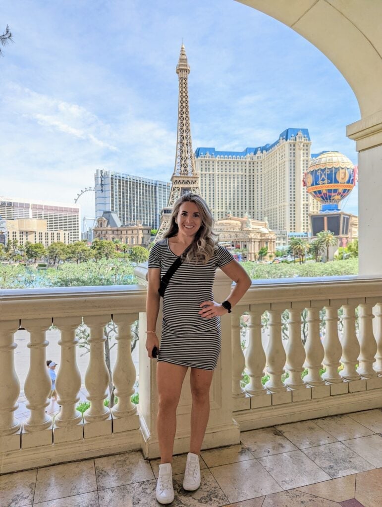 Striped Jersey Knit Dress With White Sneakers Striped Jersey Knit Dress With White Sneakers — Classy Las Vegas Outfits