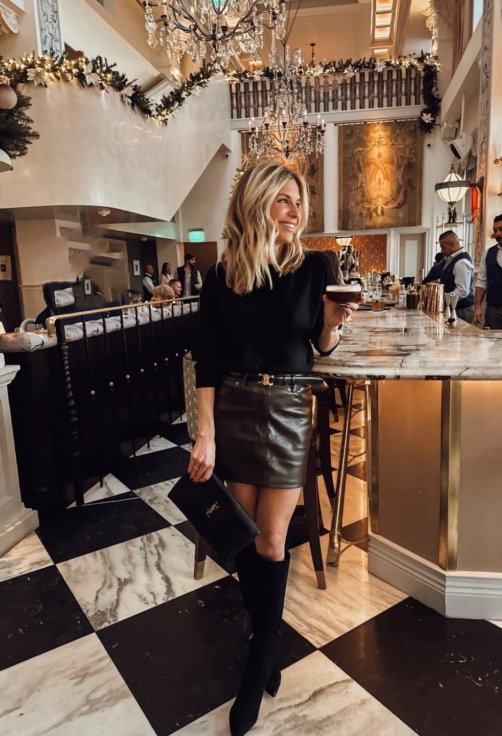 Black Top Olive Leather Mini Skirt And Knee High Boots Black Top Olive Leather Mini Skirt And Knee High Boots — Classy Las Vegas Outfits