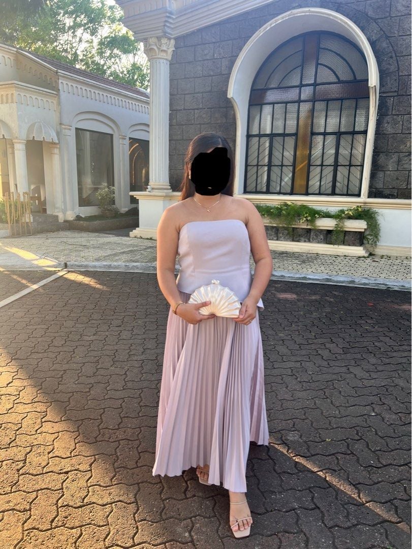 Strapless Lavender Satin Top With Pleated Maxi Skirt Strapless Lavender Satin Top With Pleated Maxi Skirt — Classy Lavender Dress