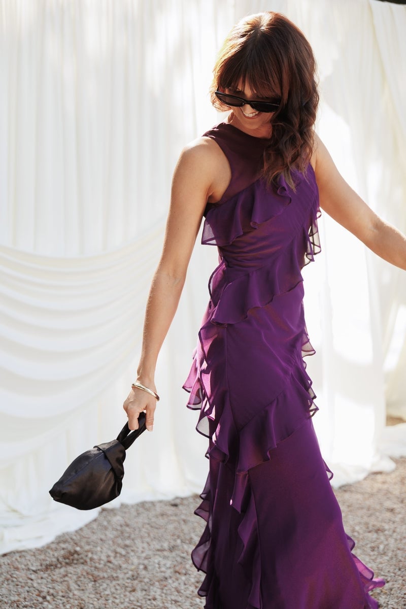 Deep Purple Cocktail Dress With Cascading Ruffles Deep Purple Cocktail Dress With Cascading Ruffles — Classy Lavender Dress