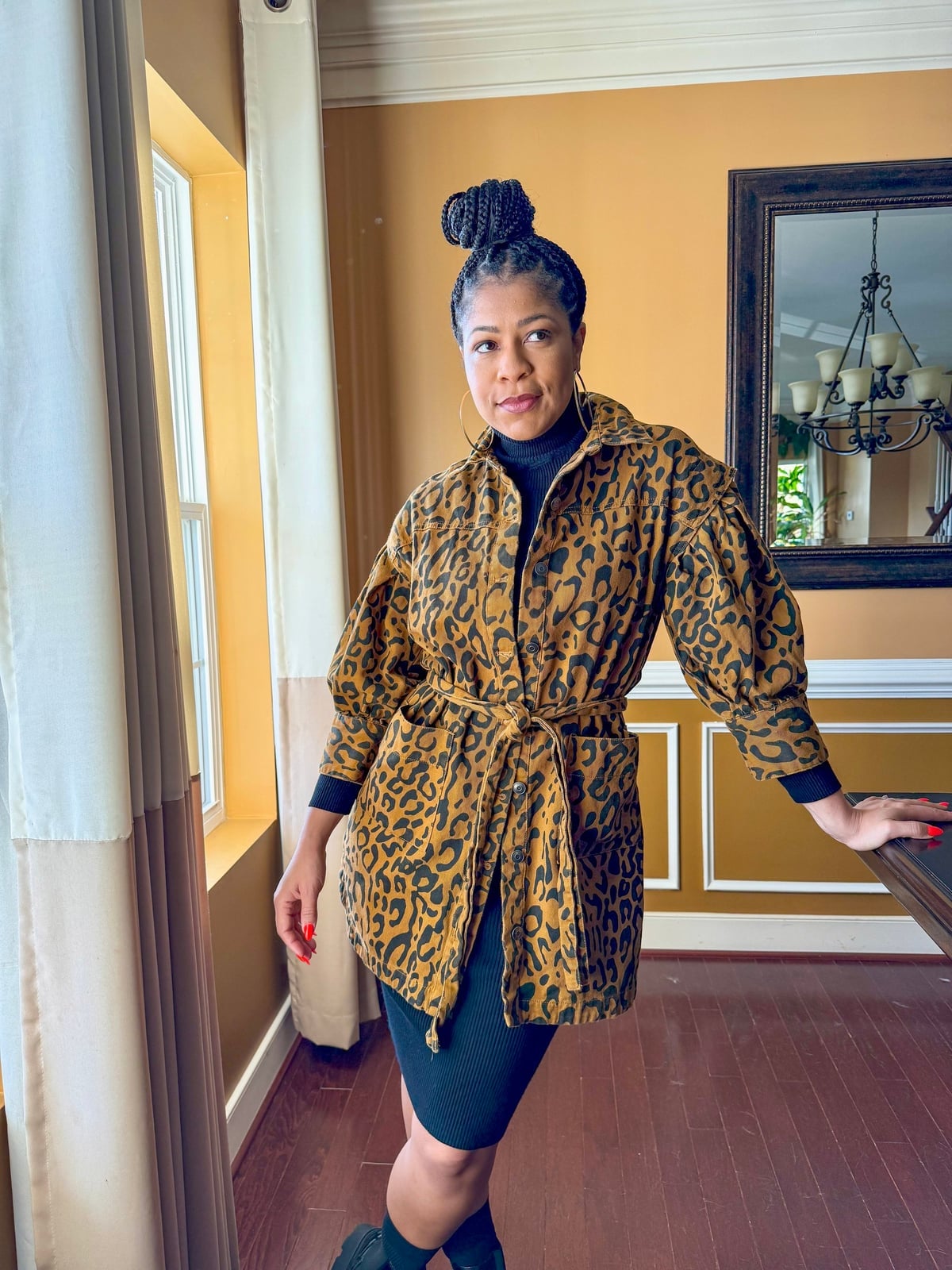 Black Dress With Leopard Print Jacket — Classy Layering Dress