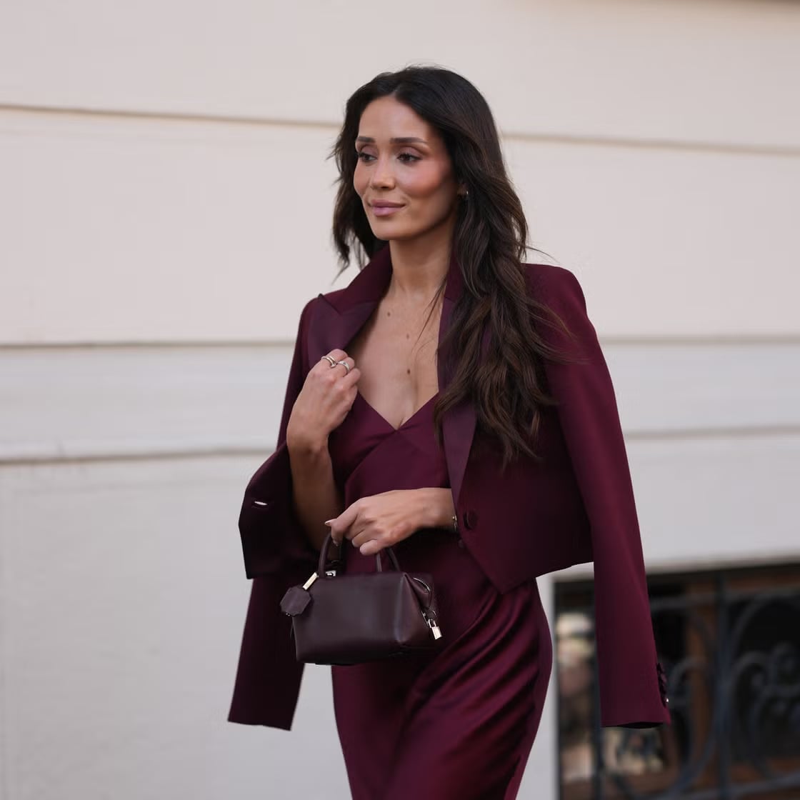 Burgundy Satin Slip Dress With Matching Blazer — Classy Layering Dress