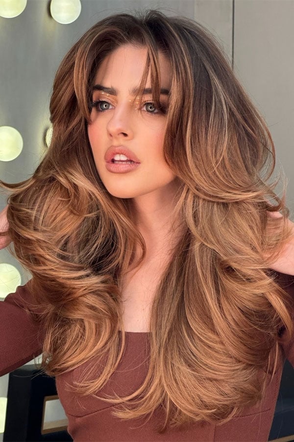 Voluminous Mid-Back Layers With Curtain Bangs Voluminous Mid-Back Layers With Curtain Bangs — Classy Layers Wig