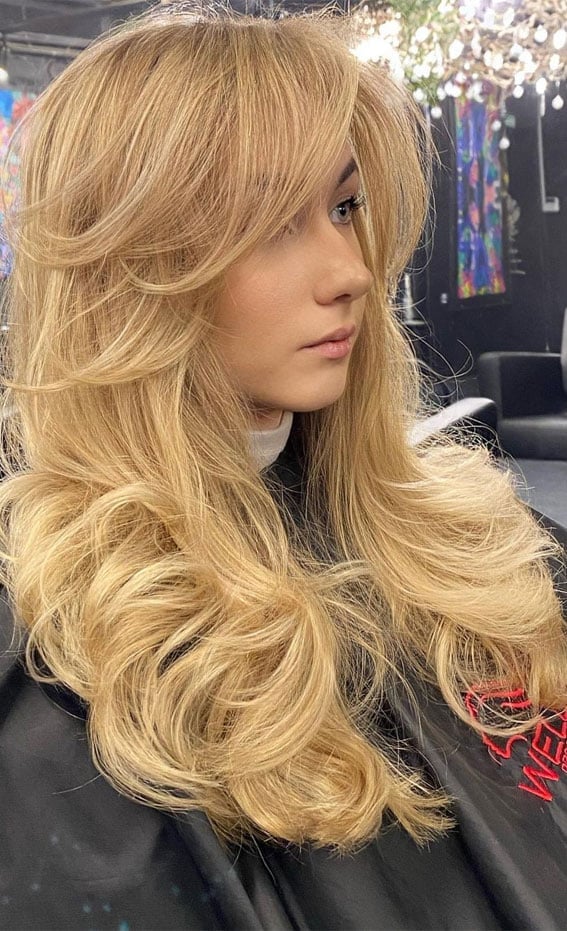 Ash Blonde Mid-Back Layers With Curtain Bangs Ash Blonde Mid-Back Layers With Curtain Bangs — Classy Layers Wig