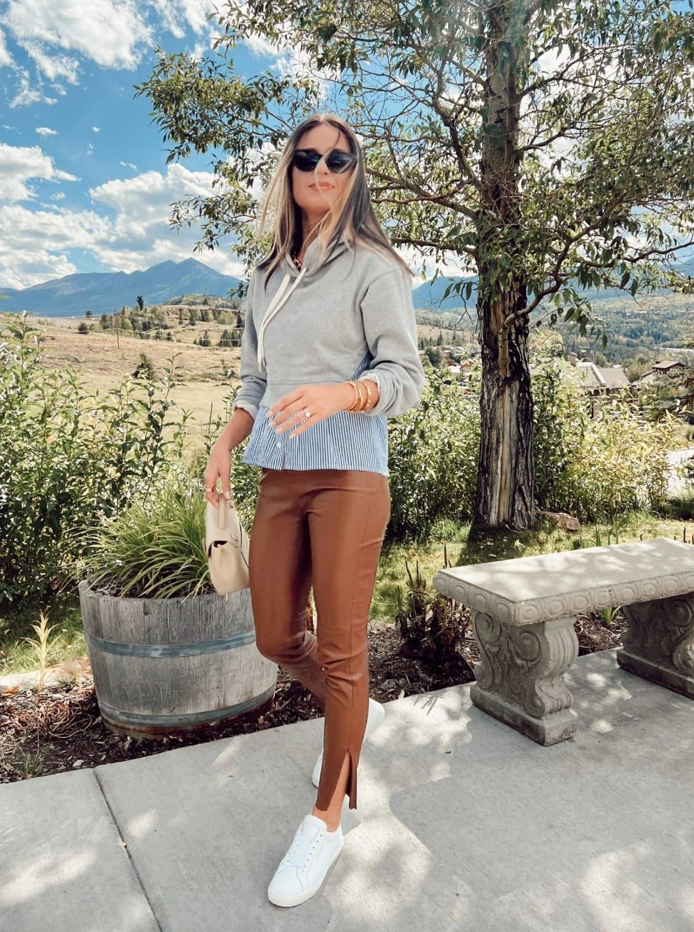 Fitted Brown Leather Pants With Layered Shirts — Classy Leather Pants Outfits