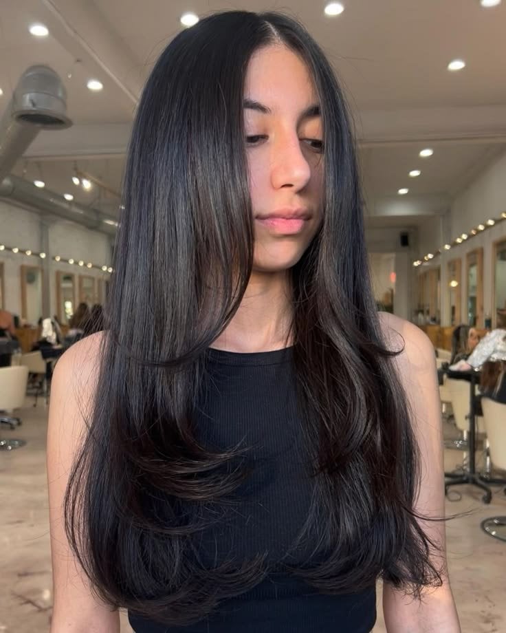 Mid-Back Dark Brown With Natural Waves Mid-Back Dark Brown With Natural Waves — Classy Length Hair