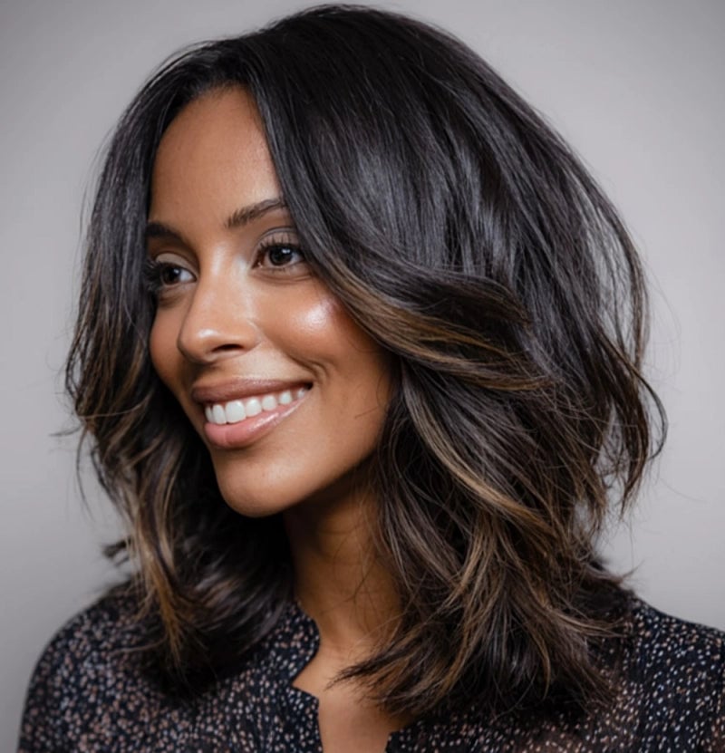 Mid-Back Dark Brown With Flowing Layers Mid-Back Dark Brown With Flowing Layers — Classy Length Hair