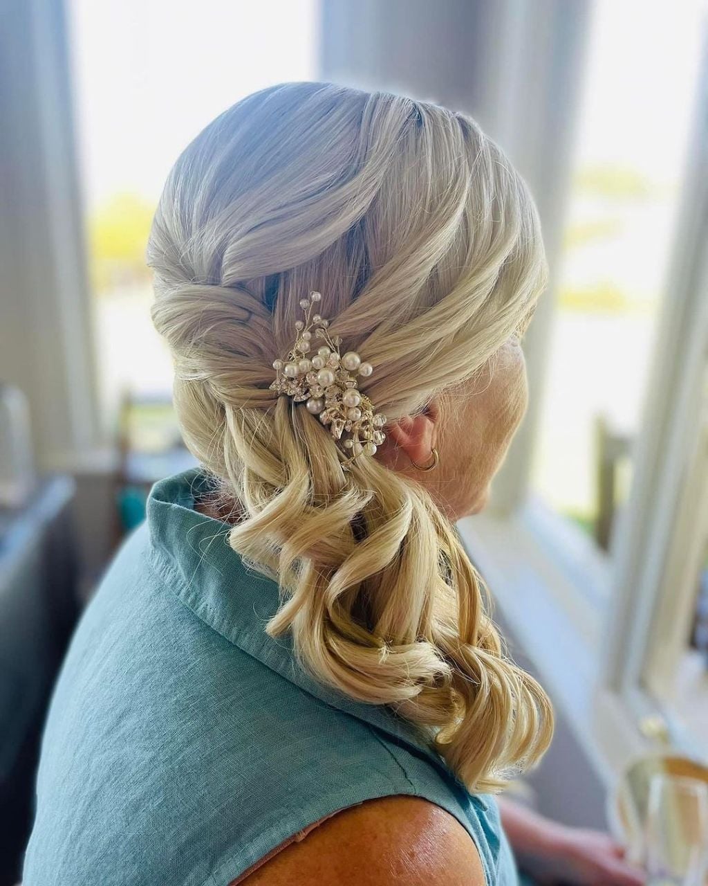 Mid-Back Blonde Updo With Pearls Mid-Back Blonde Updo With Pearls — Classy Length Hair