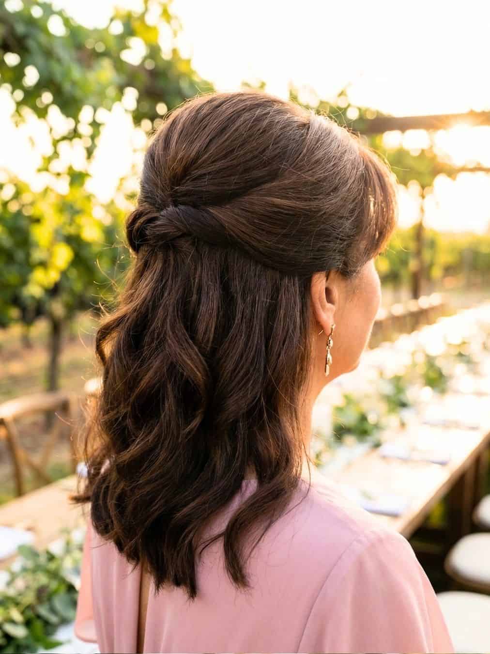 Mid-Back Dark Brown Half-Up With Twisted Sections Mid-Back Dark Brown Half-Up With Twisted Sections — Classy Length Hair