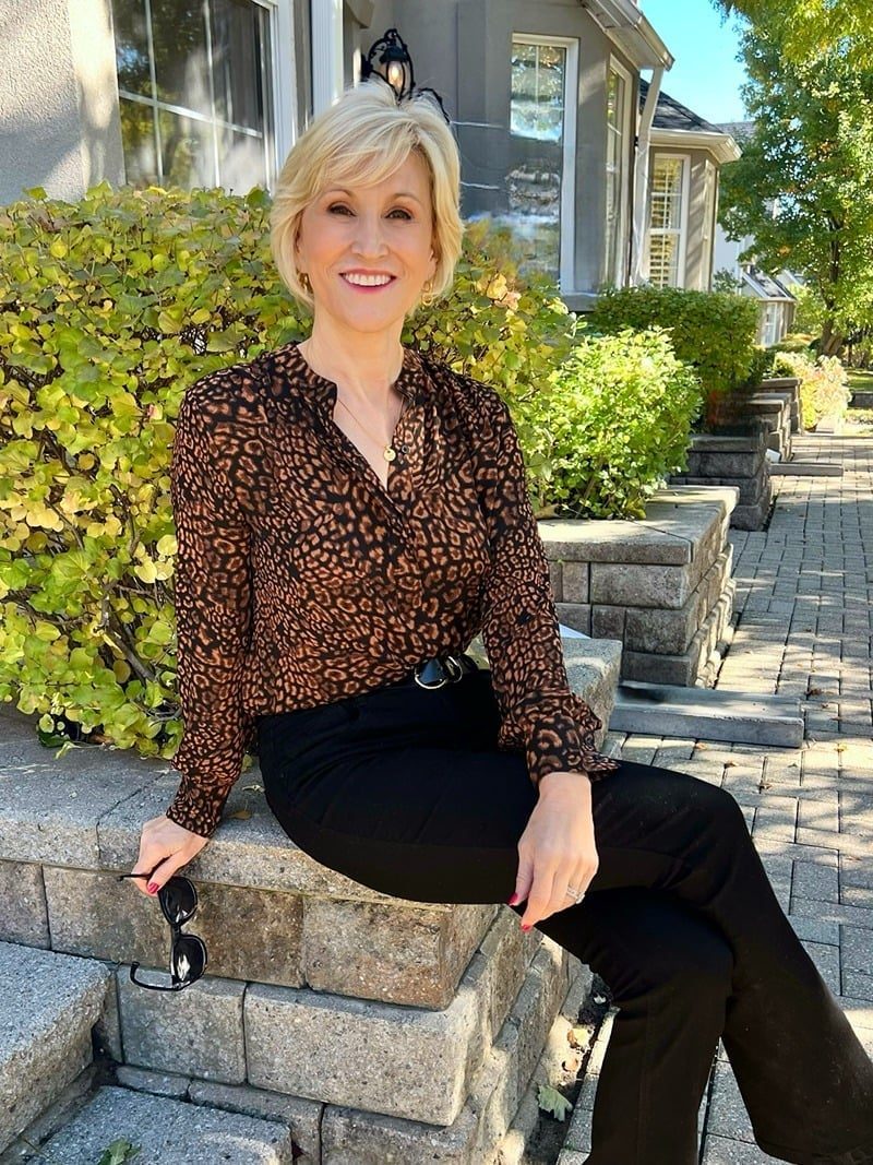Leopard Blouse with Fitted Trousers Leopard Blouse with Fitted Trousers — Classy Leopard Outfits