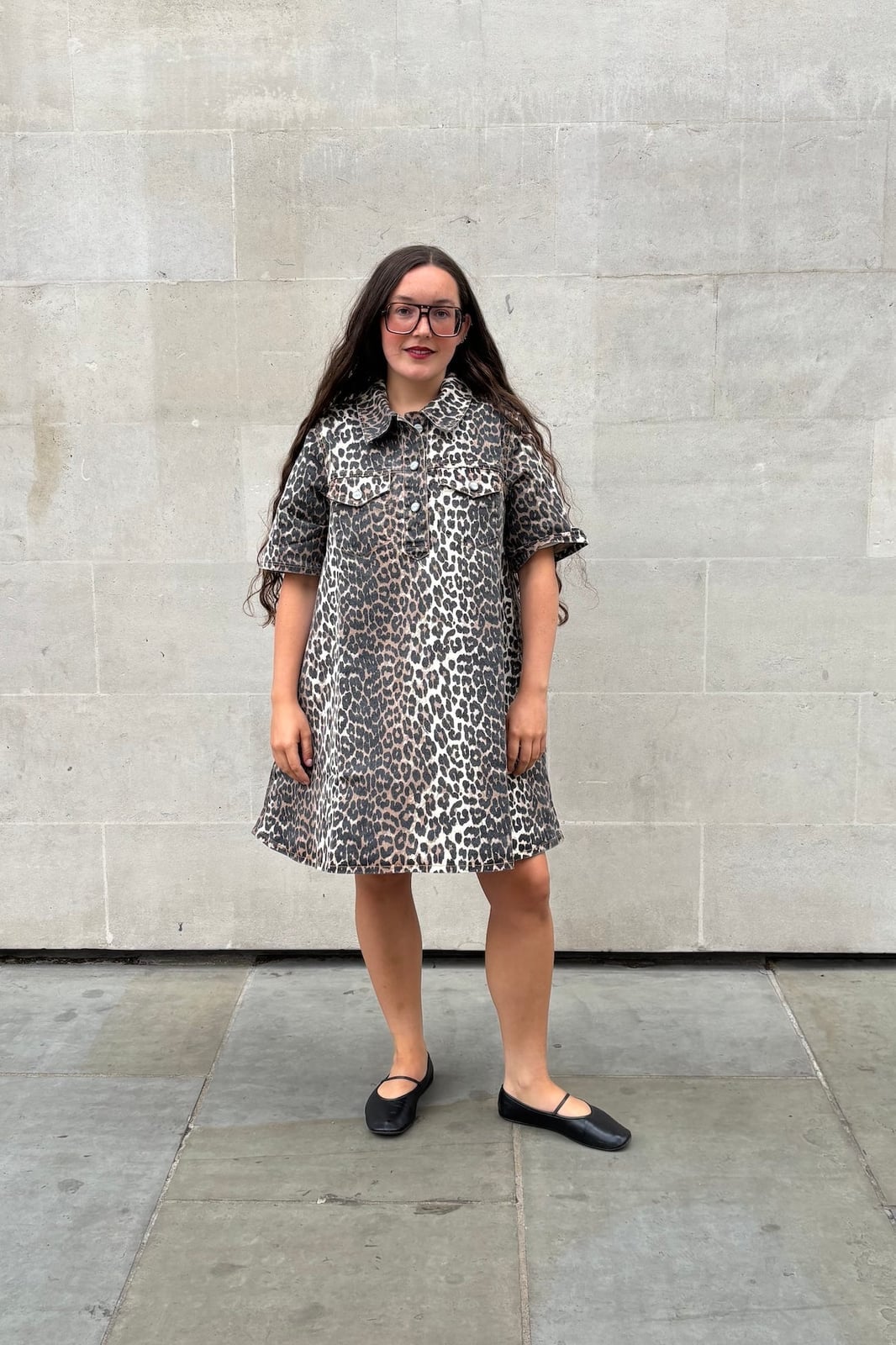 Grey Leopard Shift Dress with Ballet Flats Grey Leopard Shift Dress with Ballet Flats — Classy Leopard Outfits
