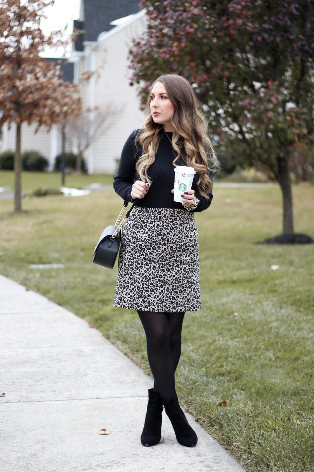 Leopard A-line Midi Skirt with Turtleneck Leopard A-line Midi Skirt with Turtleneck — Classy Leopard Outfits