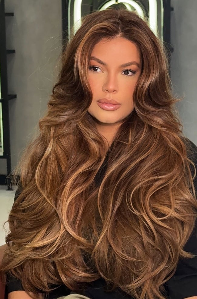 Mid-Back Waves With Caramel Balayage — Classy Light Brown Balayage