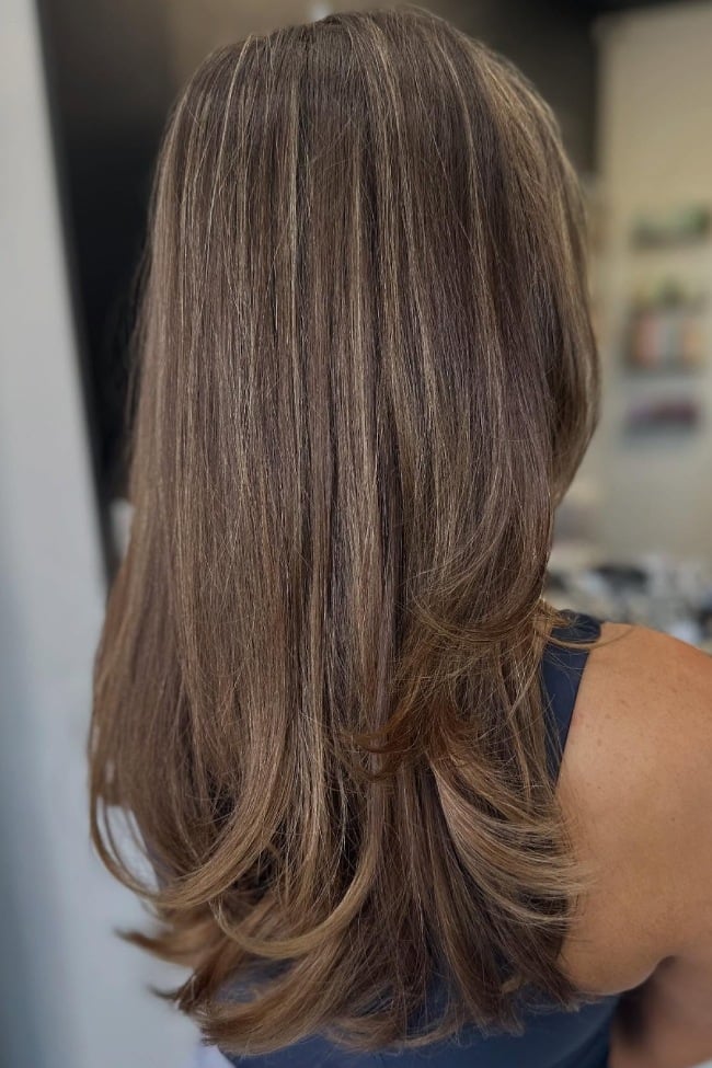 Mid-Back Straight With Cool Taupe Blonde Highlights — Classy Light Brown Hair with Blonde