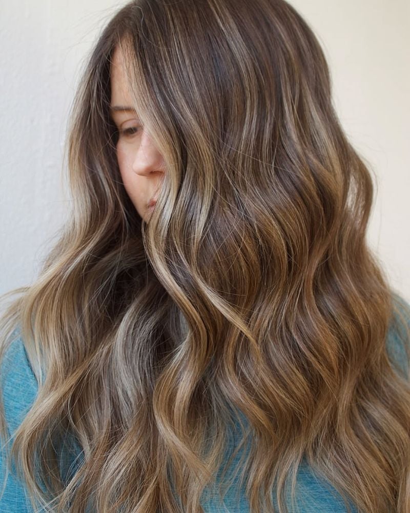 Mid-Back Loose Waves With Subtle Blonde — Classy Light Brown Hair with Blonde