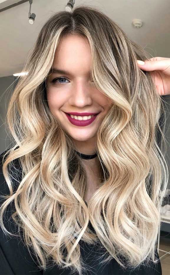 Shoulder Length Balayage With Curtain Bangs — Classy Light Brown Hair with Blonde