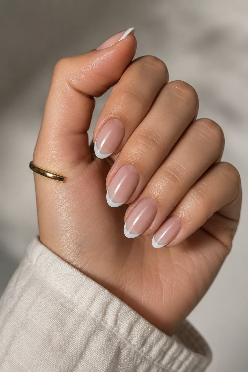 Short Oval Nude Pink Glossy French Tips — Classy Light Nails