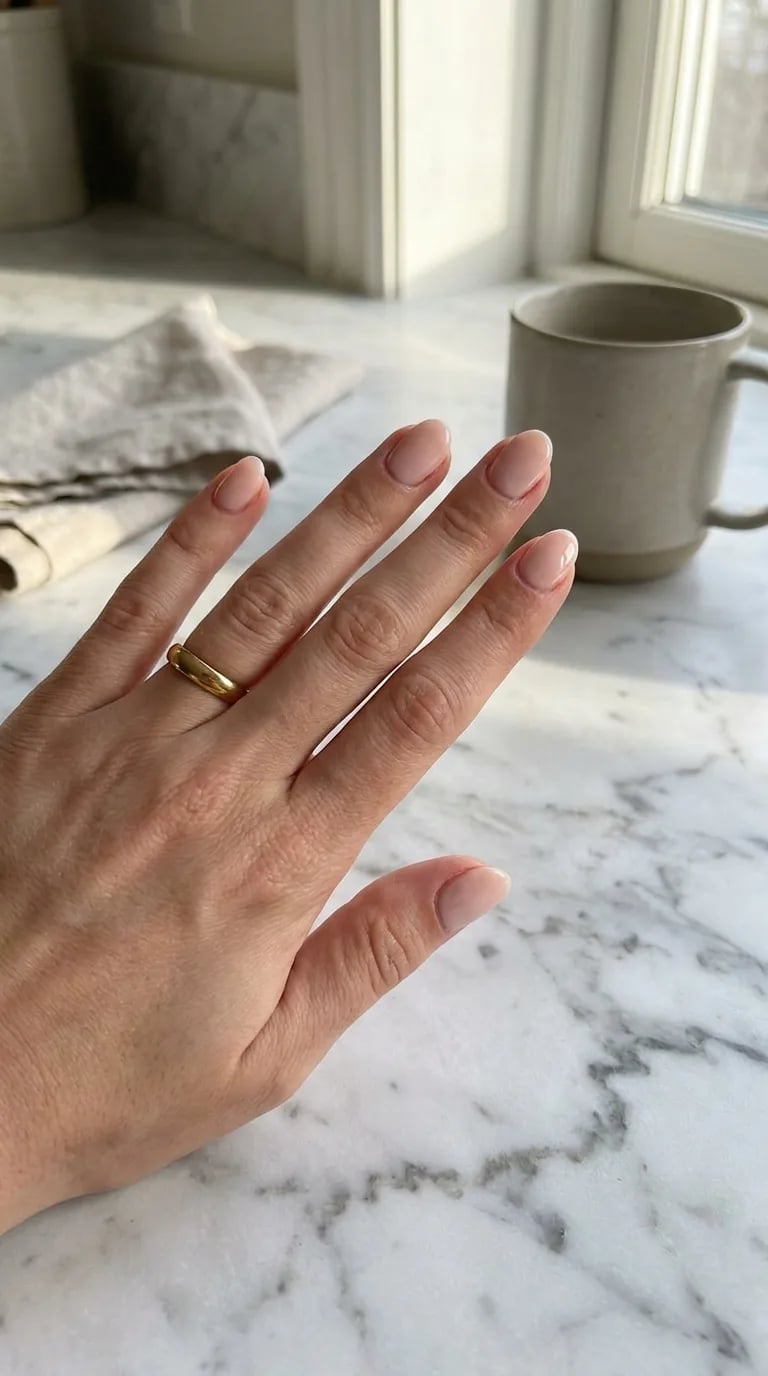 Short Square Sheer Nude Classic French Tips, Glossy — Classy Light Nails