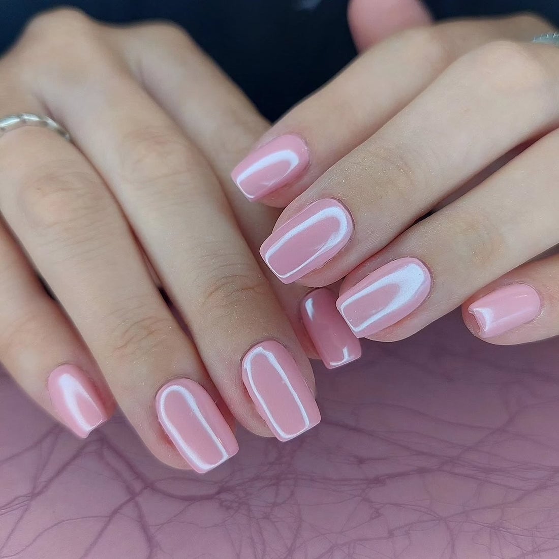 Short Almond Sheer Nude White Polka Dot Nails — Classy Light Nails