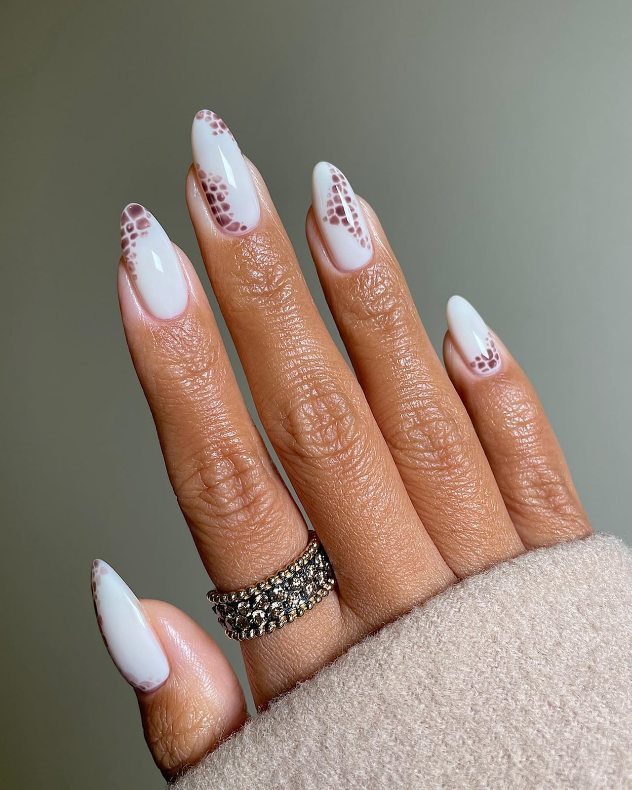 Medium Almond White Snakeskin Accent Nails — Classy Light Nails