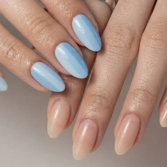 Medium Almond Opaque Light Blue Glossy Nails — Classy Light Nails