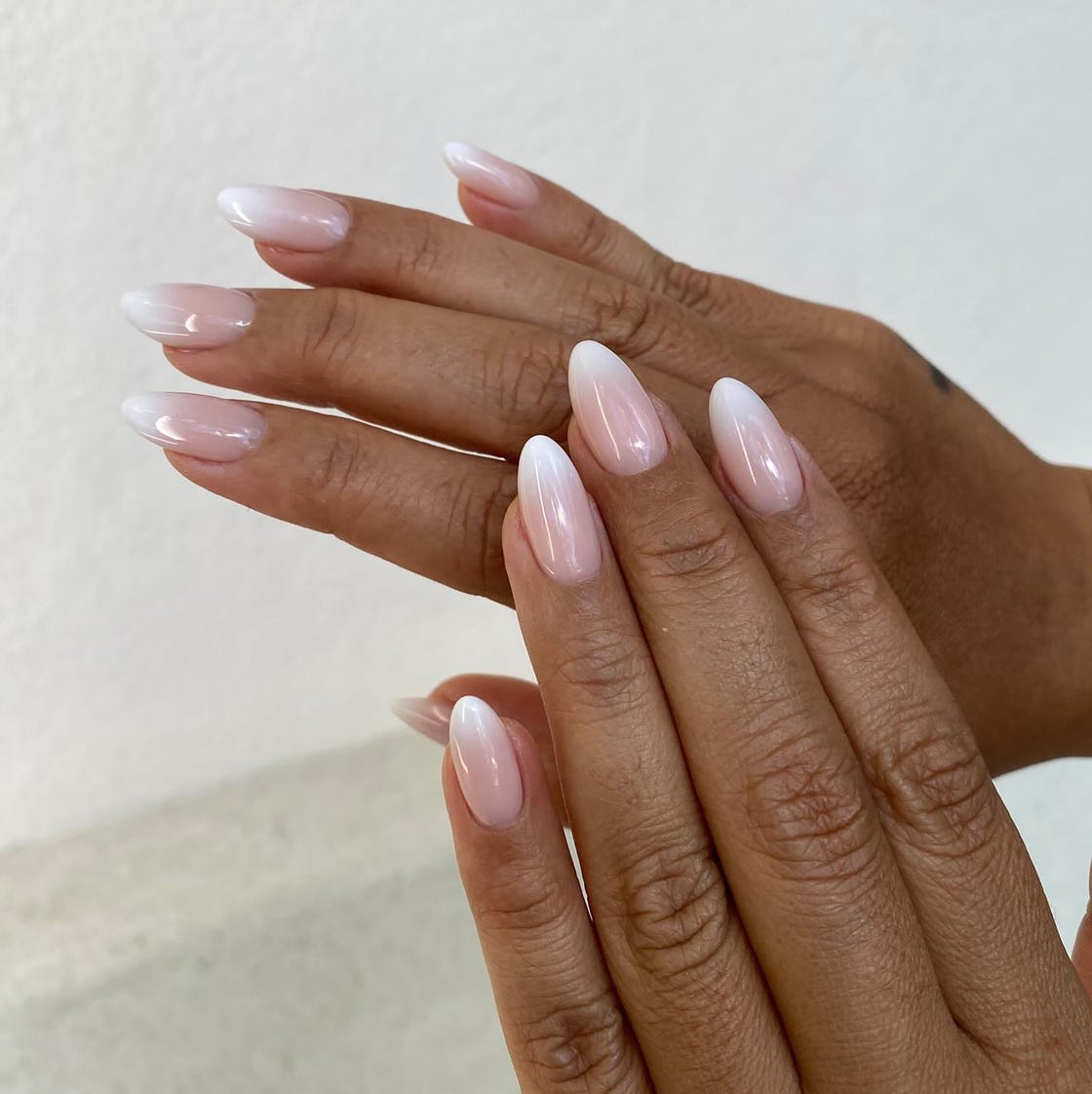 Medium Almond French Ombre Glossy Nails — Classy Light Nails