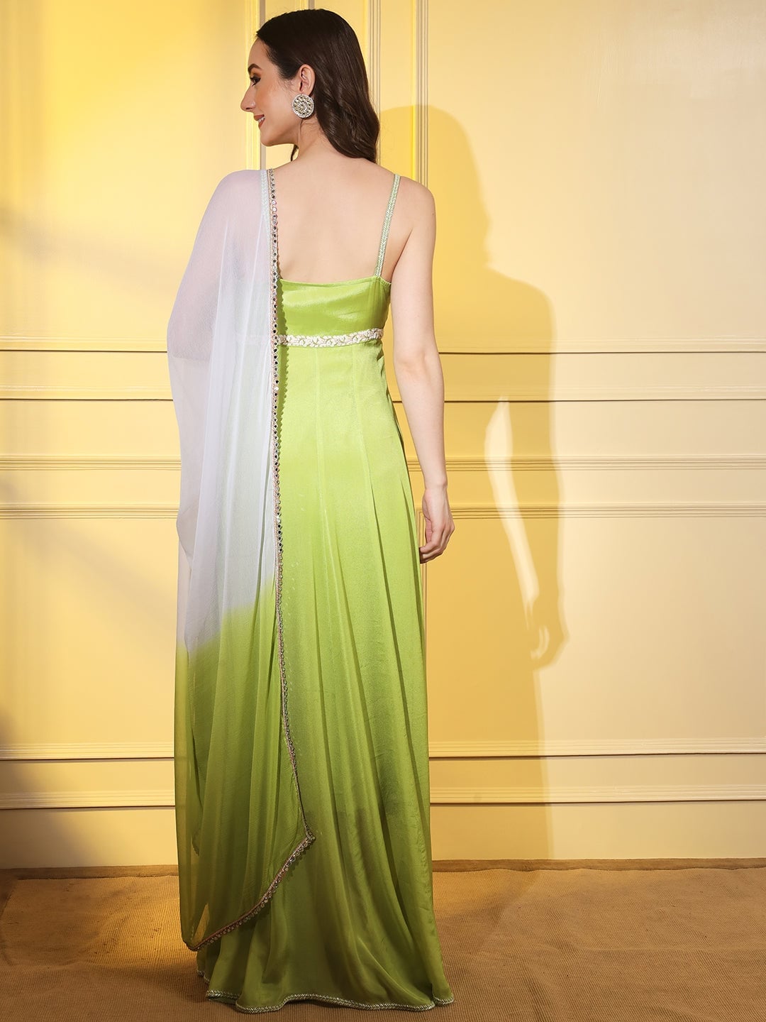 Lime Green Silk Maxi Dress With Embellished Waistline — Classy Lime Dress
