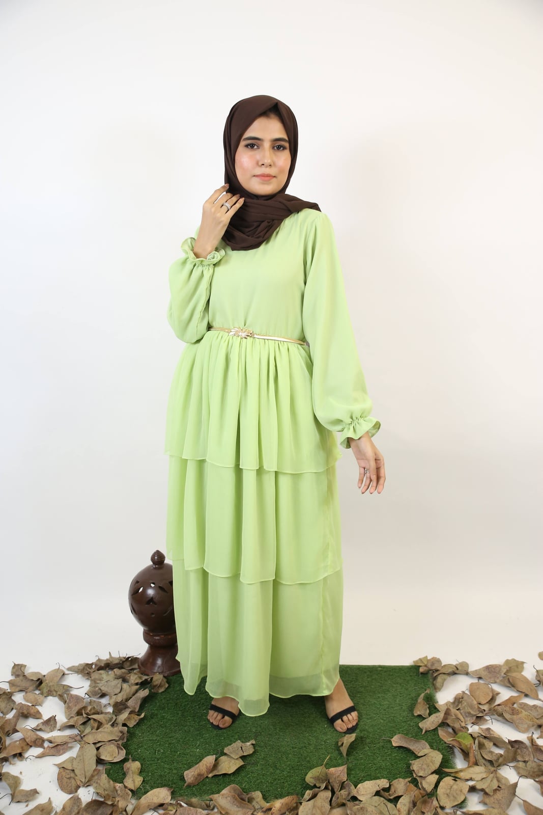 Lime Green Chiffon Maxi Dress With Tiered Skirt — Classy Lime Dress