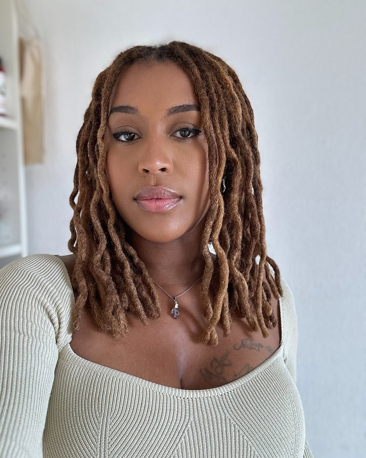Collarbone Brown Locs With Blonde Highlights — Classy Locs Hair