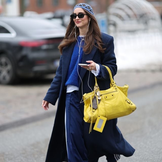 Navy Overcoat with Yellow Handbag Navy Overcoat with Yellow Handbag — Classy London Outfits