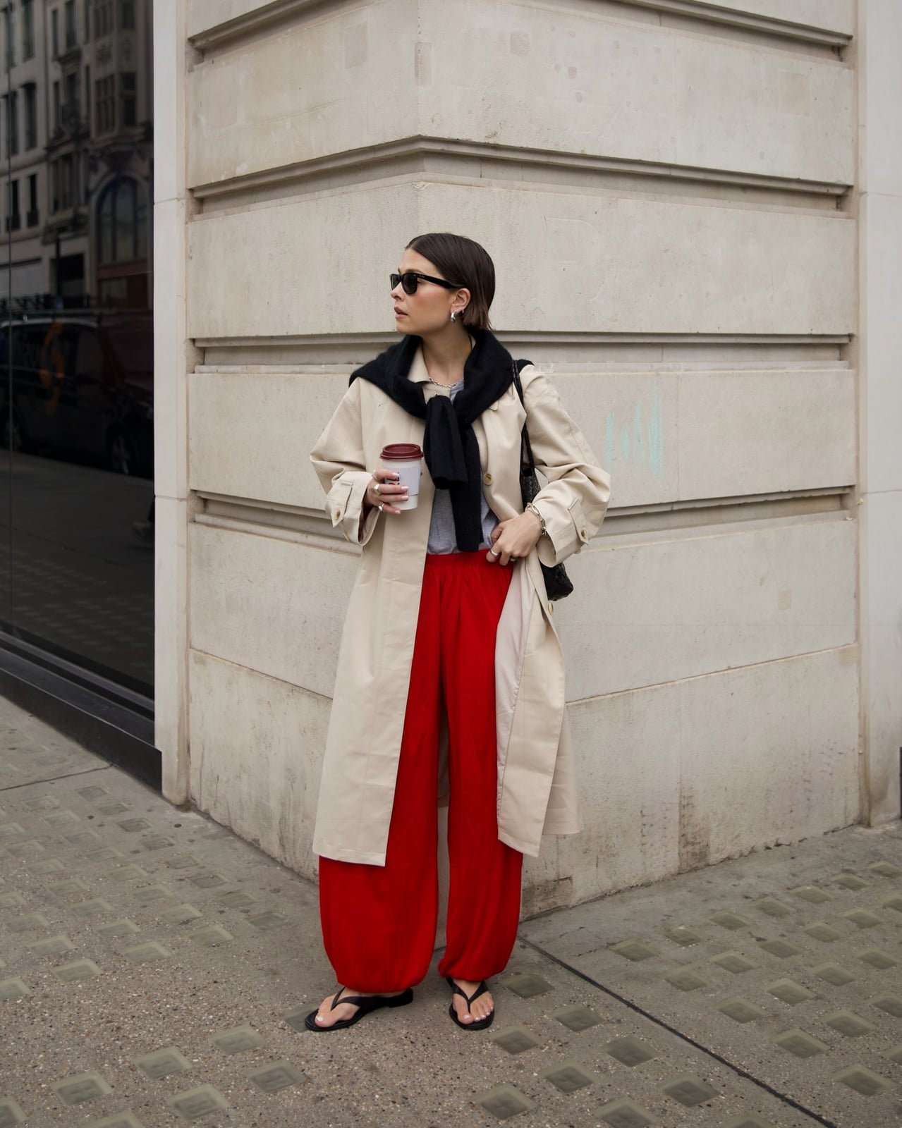 Beige Trench Coat with Red Trousers Beige Trench Coat with Red Trousers — Classy London Outfits