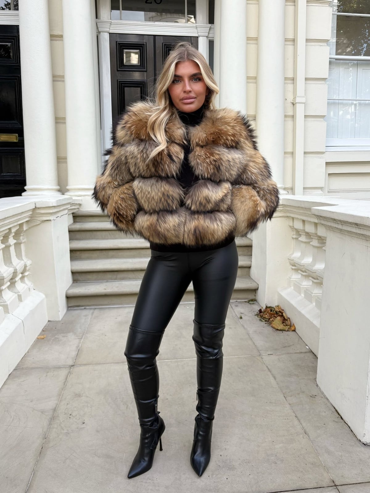 Fur Jacket with Leather-Like Trousers Fur Jacket with Leather-Like Trousers — Classy London Outfits