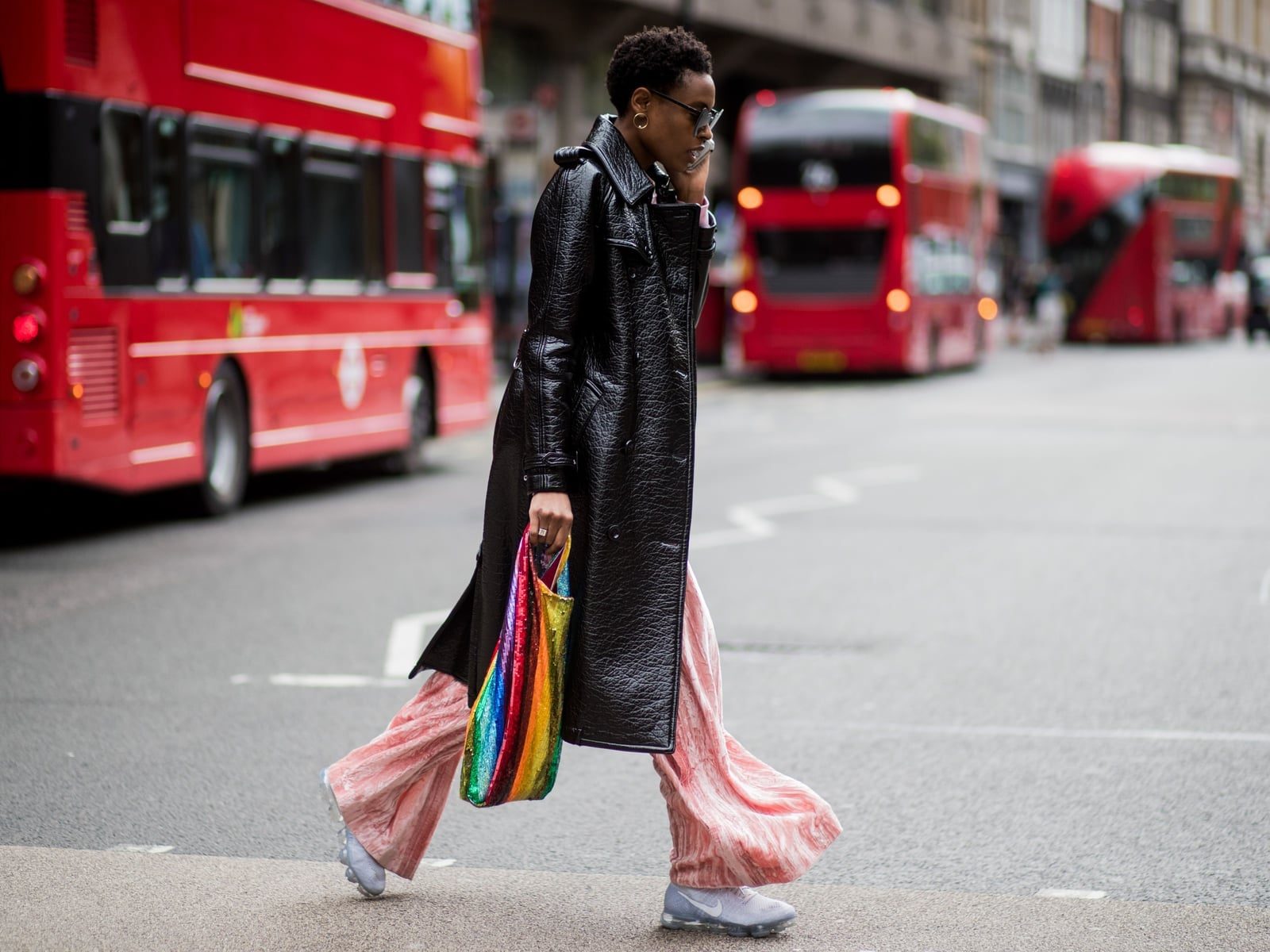 Patent Trench Coat with Pink Trousers Patent Trench Coat with Pink Trousers — Classy London Outfits