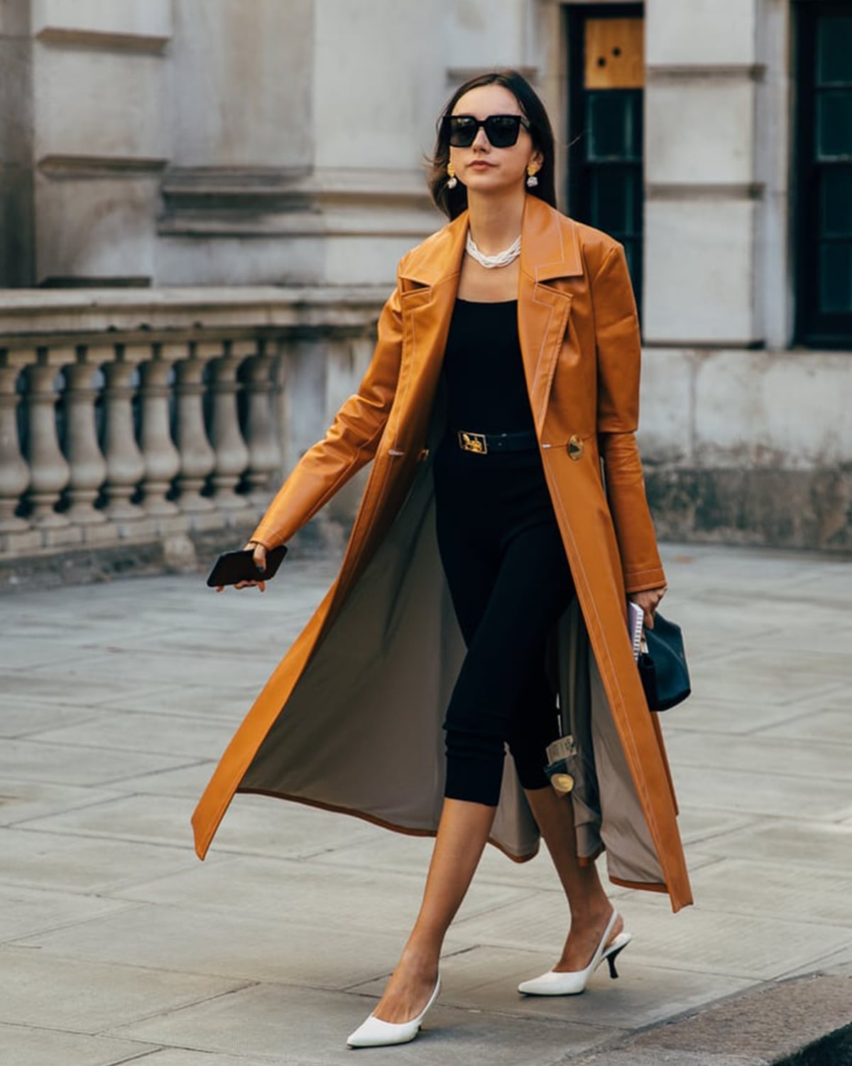 Tan Leather-Like Trench Coat and Fitted Trousers Tan Leather-Like Trench Coat and Fitted Trousers — Classy London Outfits
