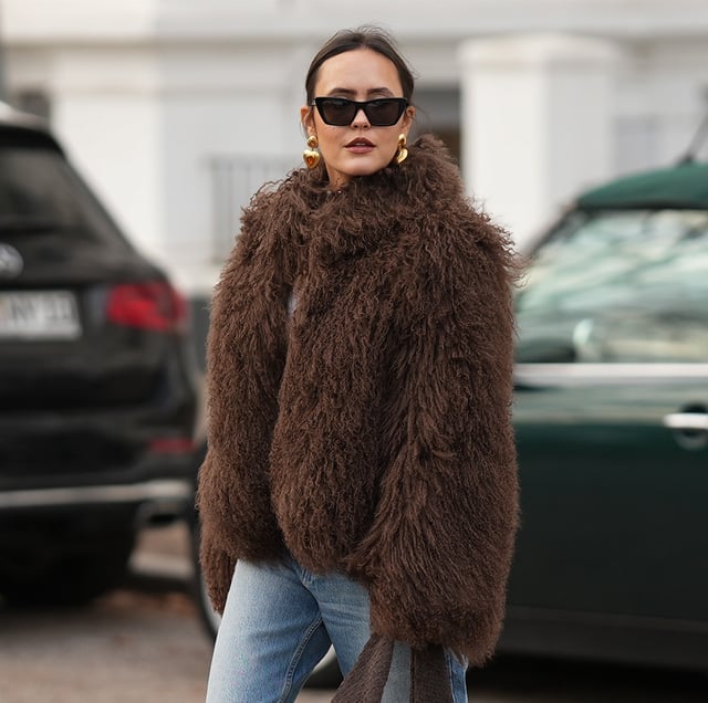Brown Shaggy Faux Fur Jacket with Jeans Brown Shaggy Faux Fur Jacket with Jeans — Classy London Outfits