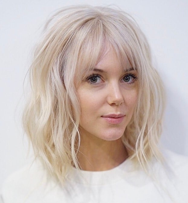 Platinum Blonde Long Bob With Wispy Bangs — Classy Long Bob