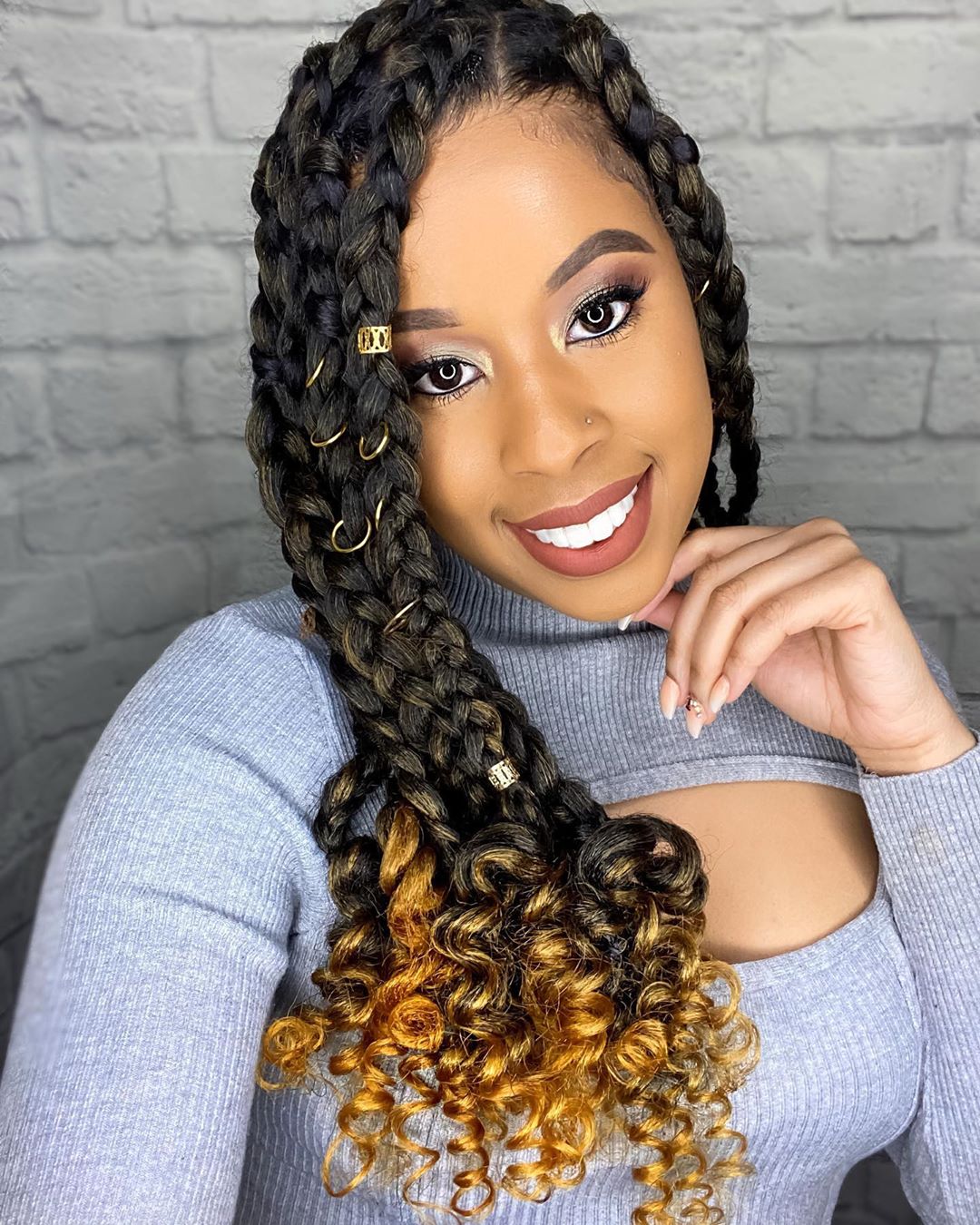 Long Braids With Ombre And Gold Rings — Classy Long Braids