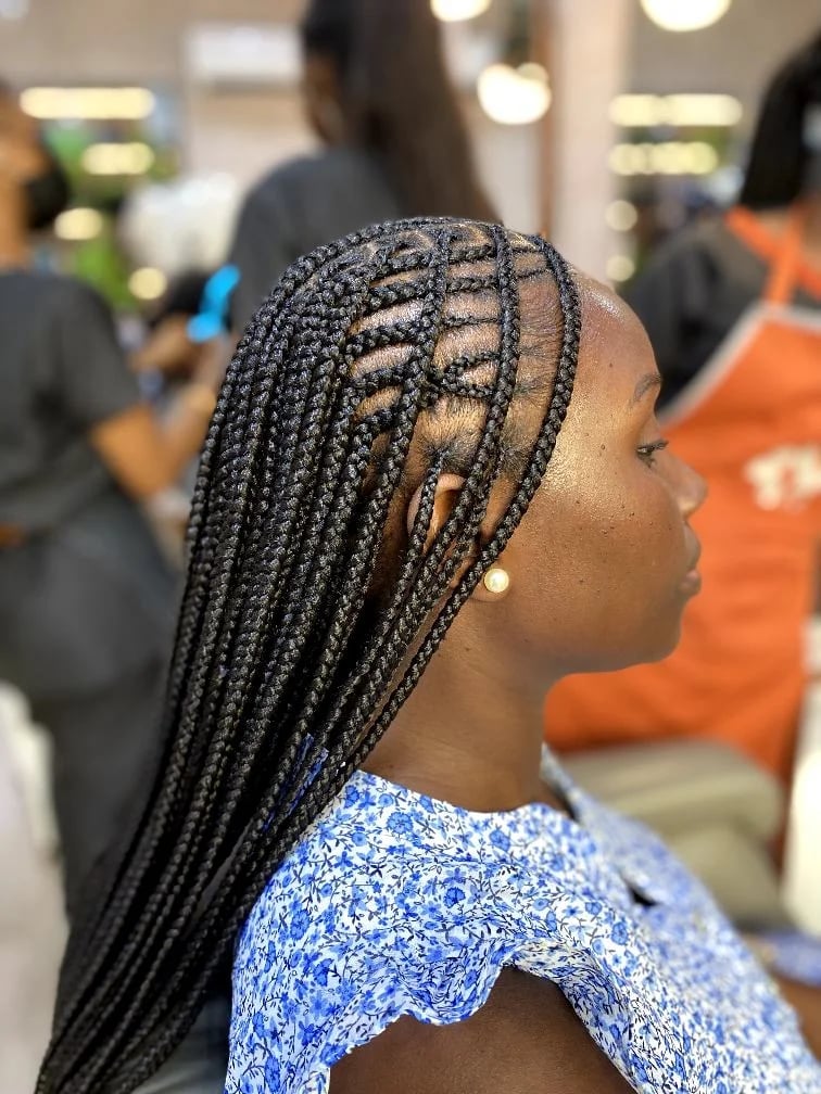 Mid-Back Box Braids With Geometric Parting — Classy Long Braids