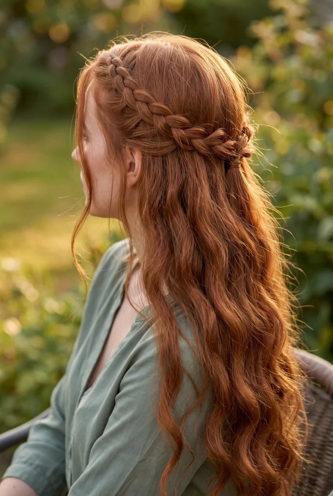 Long Red Hair With Half-Head Braid Accent — Classy Long Braids