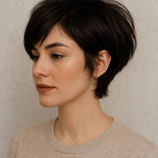 Pixie With Layered Sides And Sharp Fringe — Classy Long Pixie