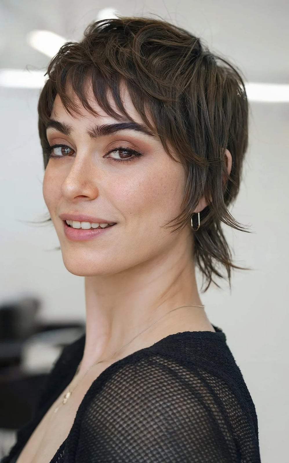 Shag Pixie With Choppy Dark Brown Layers — Classy Long Pixie
