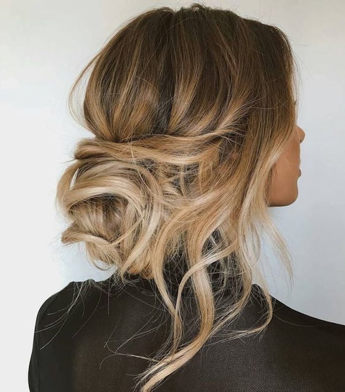 Dark Blonde Balayage Messy Low Updo Dark Blonde Balayage Messy Low Updo — Classy Loose Updo